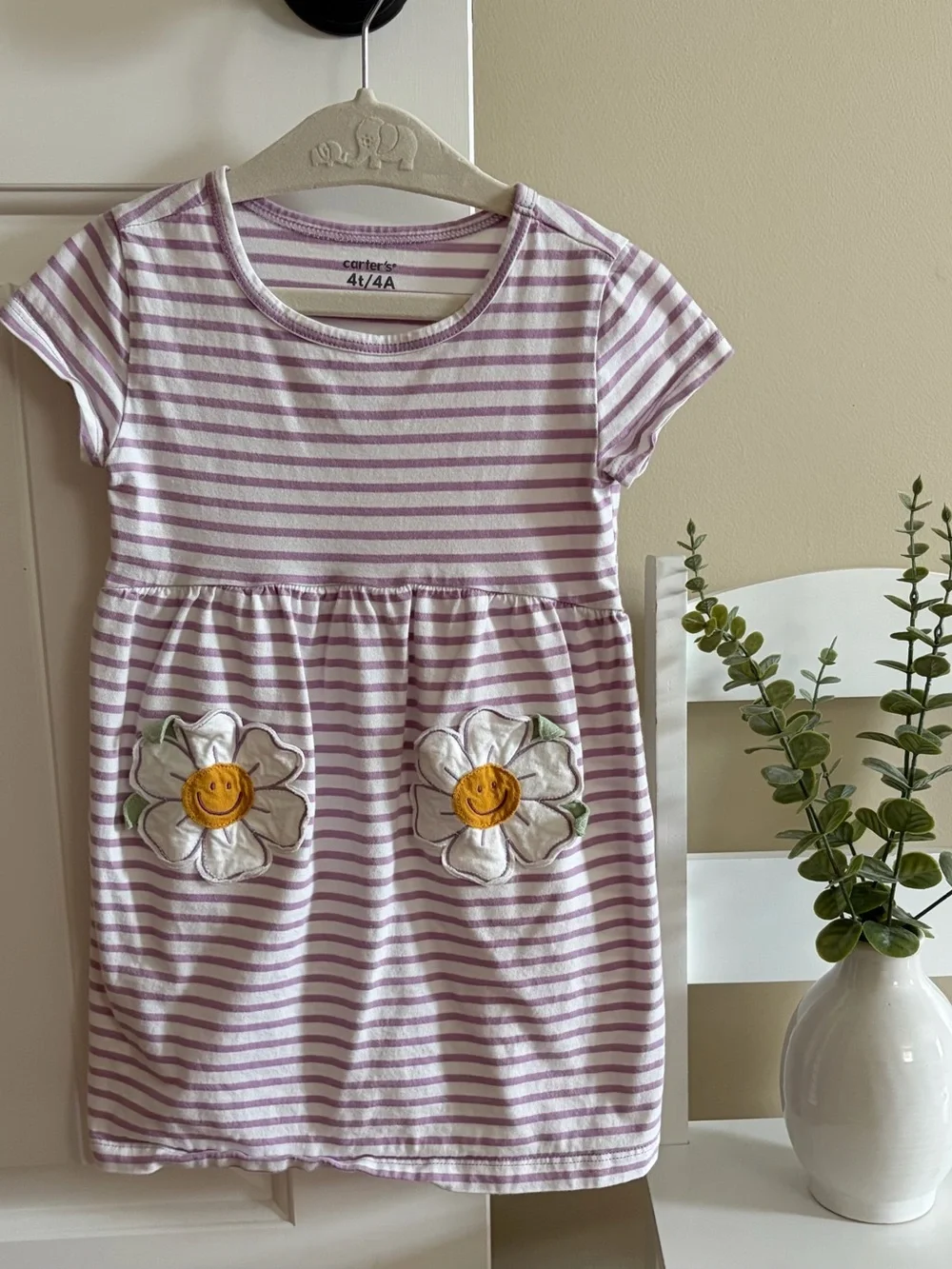 Carter's Lilac & White Striped Daisy Pocket Dress